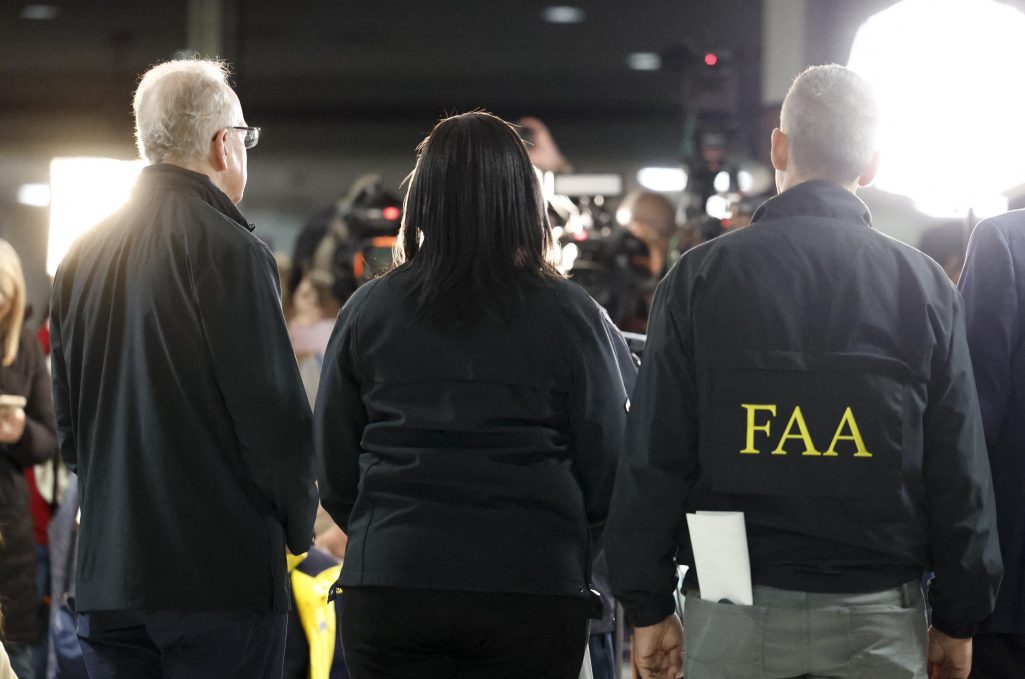 US secretary of transportation, Sean Duffy (R), US Senator (R-KS) Jerry Moran (L) and DC Mayor Muriel Bowser (C) speak at a media briefing at Reagan National Airport after a plane crashed into the Potomac River outside Washington, DC, January 30, 2025 | Source: Getty Images