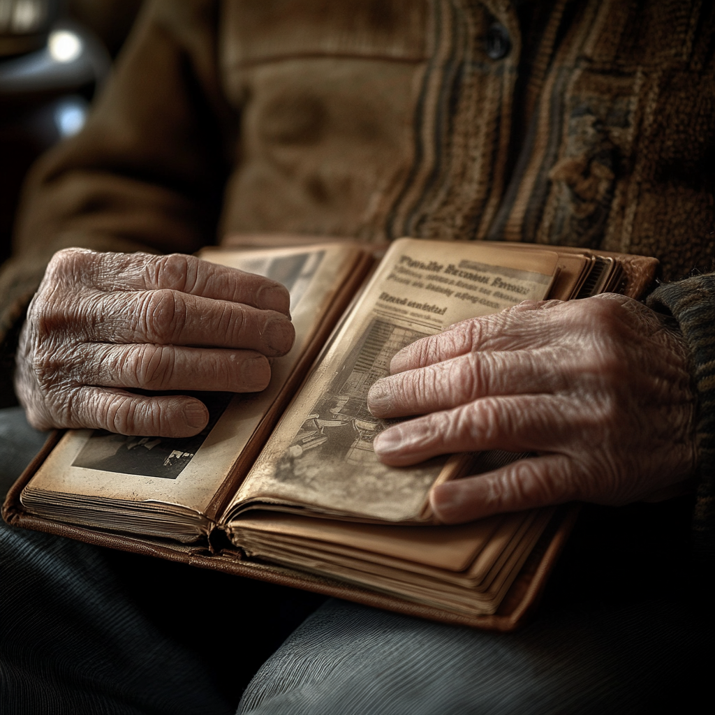 An older man holding a photo album | Source: Midjourney