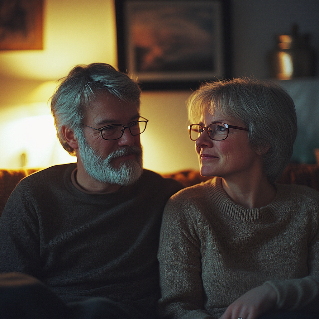 A couple sitting on a couch | Source: Midjourney