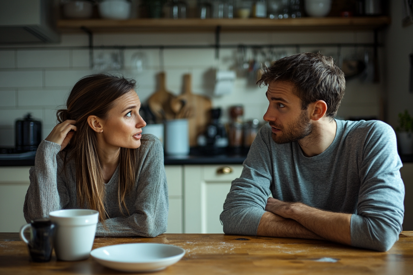 A woman speaking to her husband | Source: Midjourney