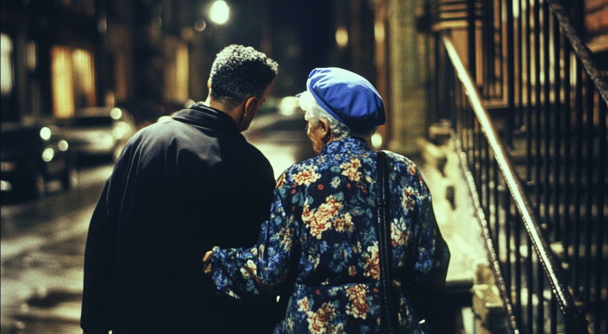 A man escorting an elderly woman | Source: Midjourney