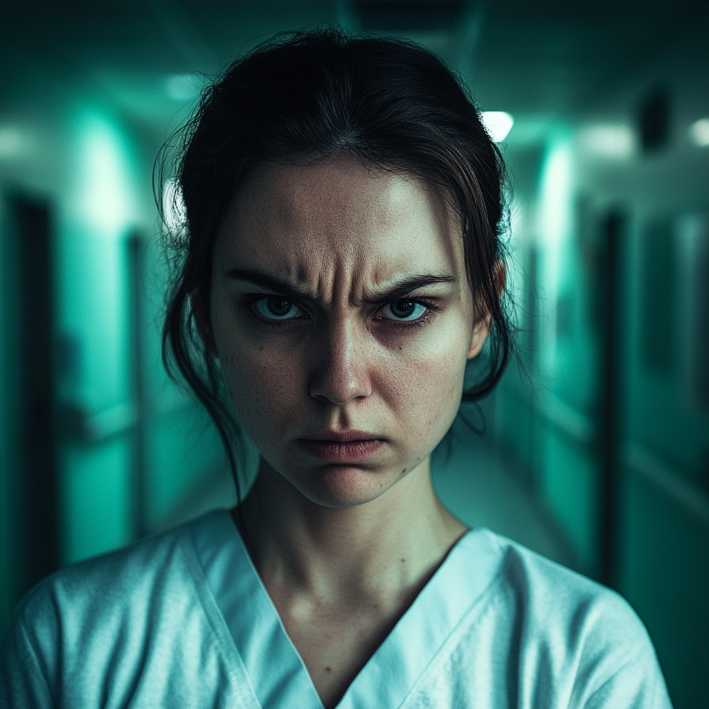 An angry woman in a hospital | Source: Midjourney