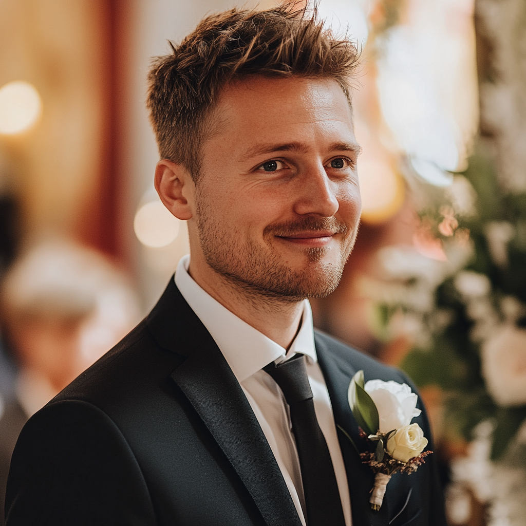 A groom smiling | Source: Midjourney