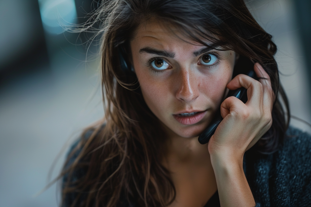 A shocked woman on a phone call | Source: Midjourney