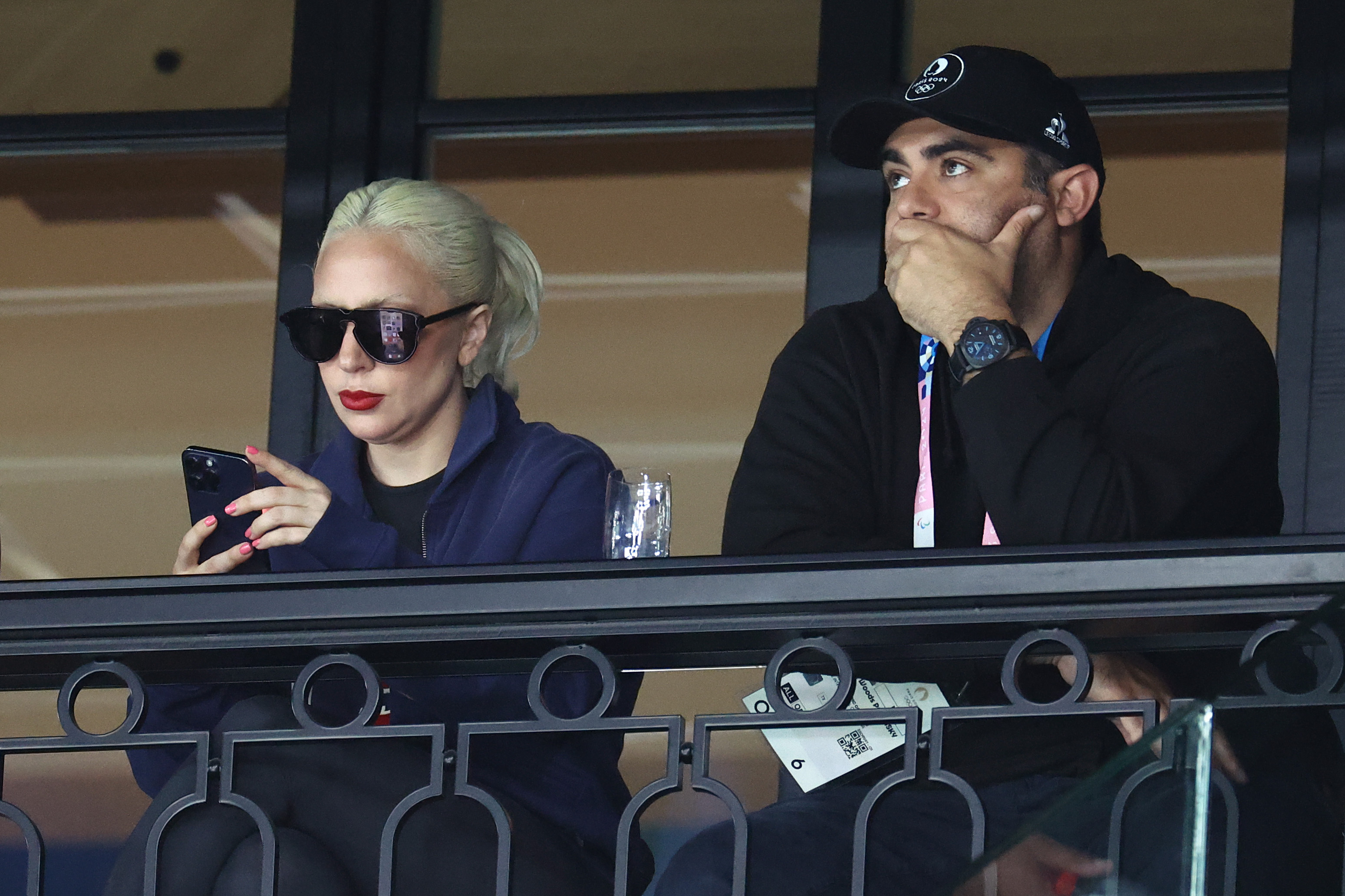 Lady Gaga and Michael Polansky attend the Artistic Gymnastics Women's Qualification on day two of the Olympic Games Paris at Bercy Arena in Paris, France, on July 28, 2024 | Source: Getty Images