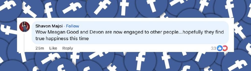 A netizen's reaction to DeVon Franklin and Maria Castillo's engagement | Source: Facebook/theshaderoom