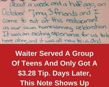 Waiter Served A Group Of aTeens And Only Got A $3.28 Tip. Days Later, This Note Shows Up