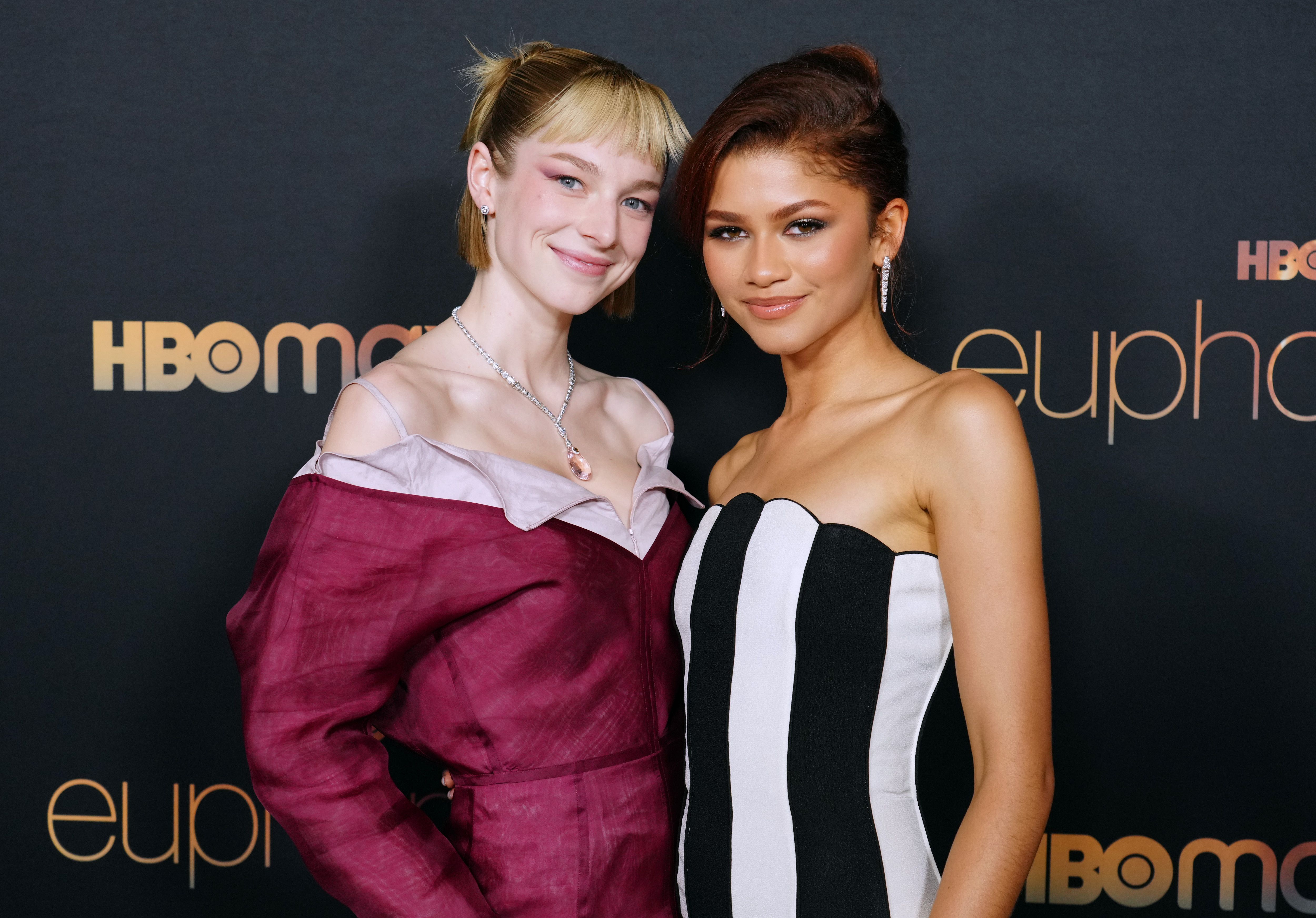 Hunter Schafer and Zendaya at HBO's "Euphoria" Season 2 photocall on January 5, 2022, in Los Angeles, California. | Source: Getty Images