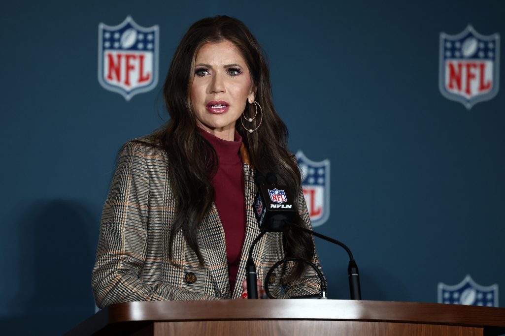 Homeland Security Secretary Kristi Noem speaking during the Super Bowl LIX Public Safety Press Conference in New Orleans, Louisiana on February 3, 2025. | Source: Getty Images