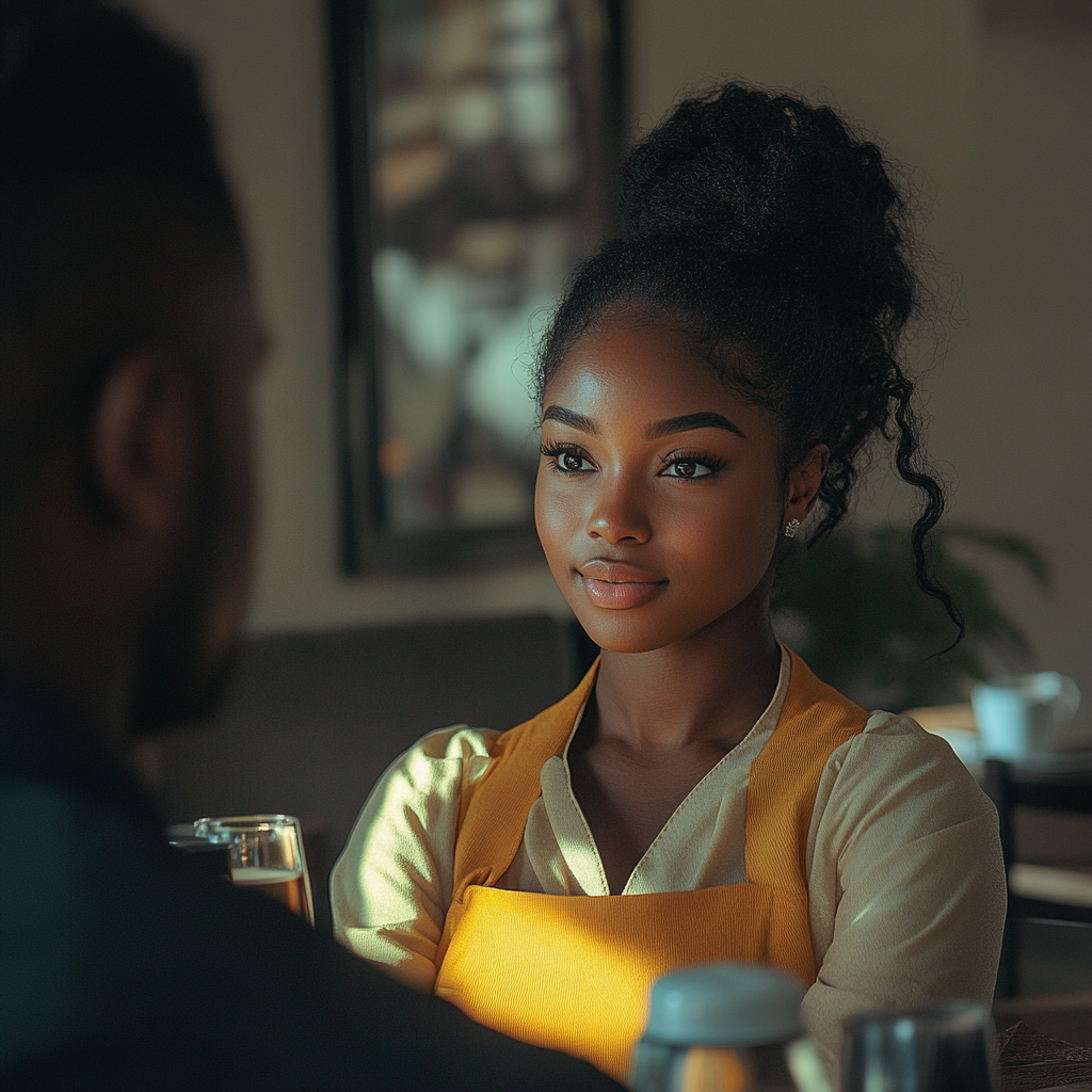 A man speaking with his children's nanny | Source: Midjourney