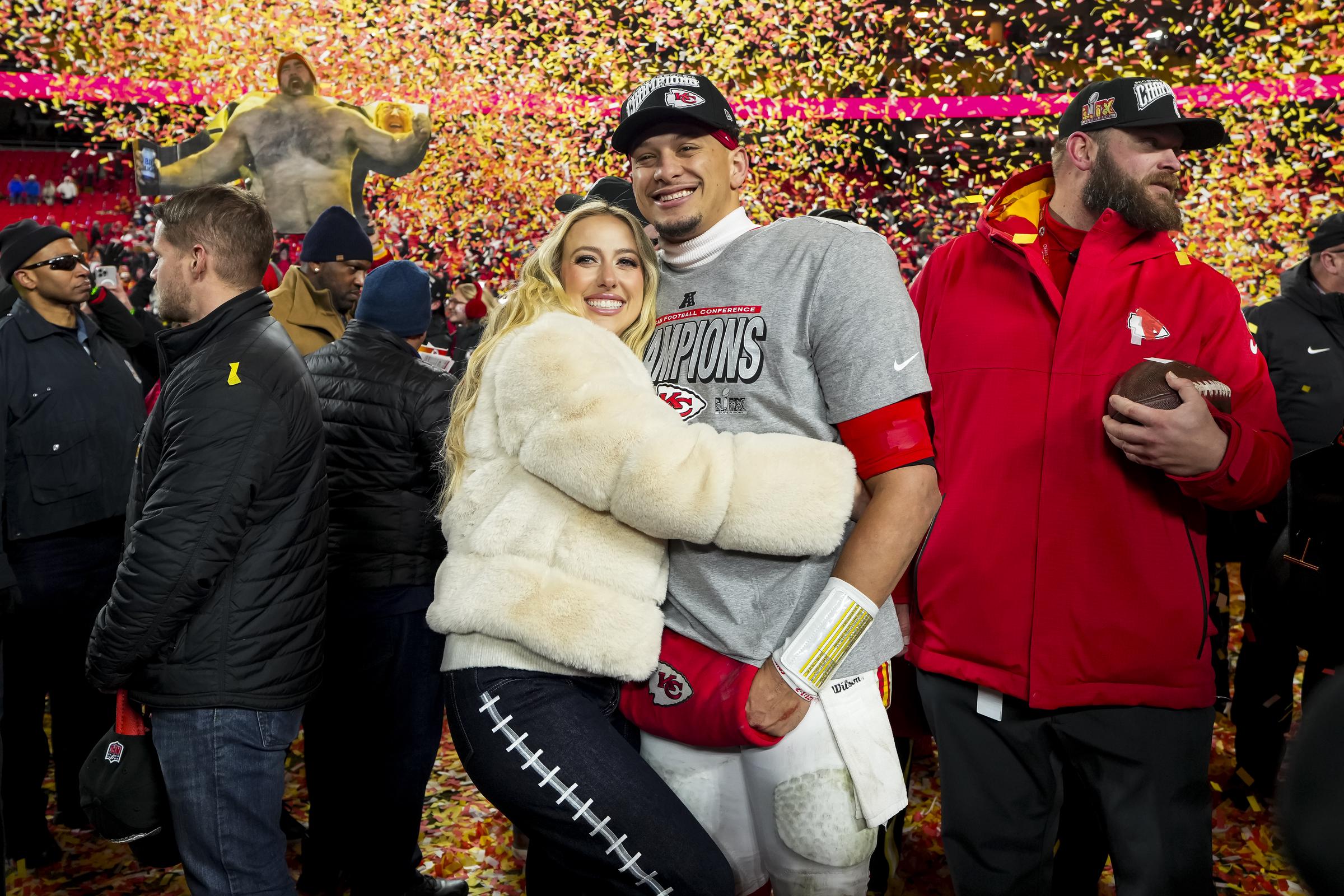 Patrick Mahomes and Brittany Mahomes after the AFC Championship game at Arrowhead Stadium on January 26, 2025, in Kansas City, Missouri. | Source: Getty Images