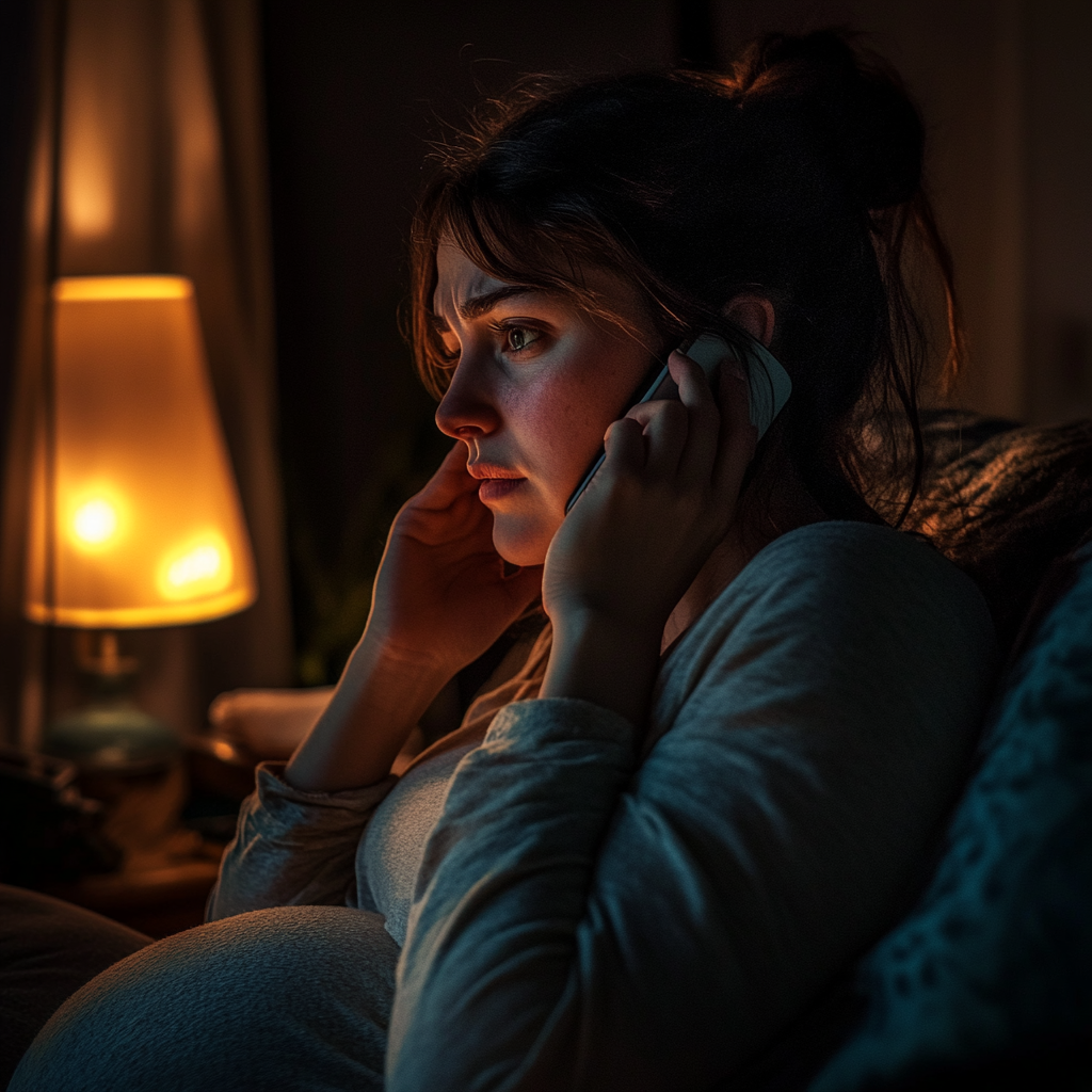 A pregnant woman on a phone call | Source: Midjourney