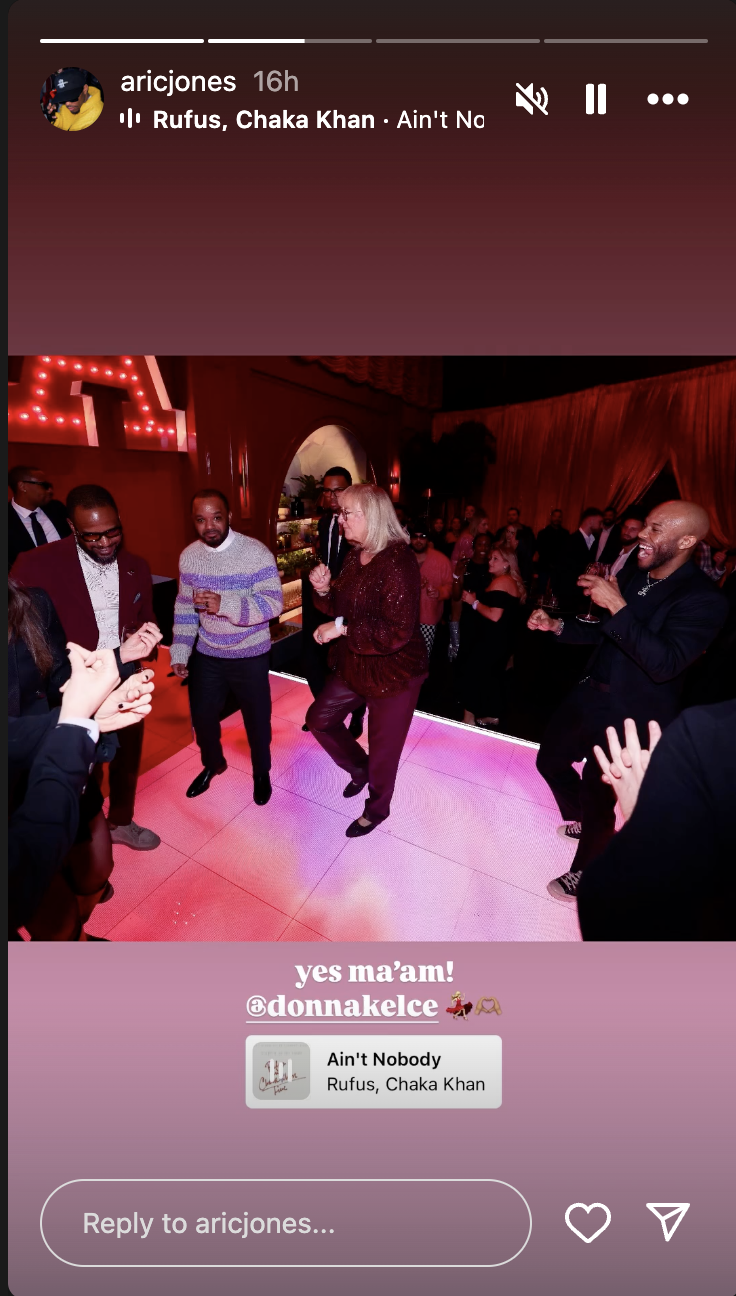 Donna Kelce dancing with other guests at Taylor Swift's surprise party, posted on December 19, 2024 | Source: Instagram/aricjones