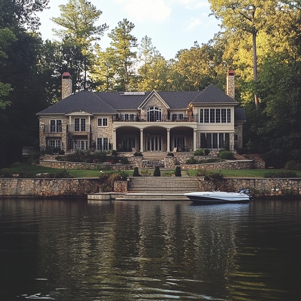 The exterior of a lake house | Source: Midjourney