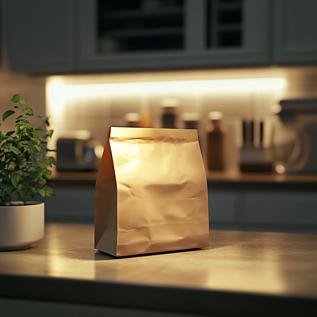 A brown bag on a kitchen counter | Source: Midjourney