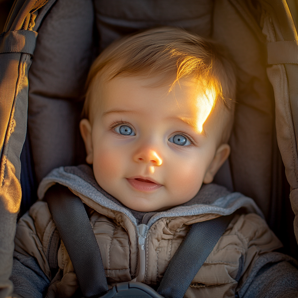 A baby boy in a stroller | Source: Midjourney