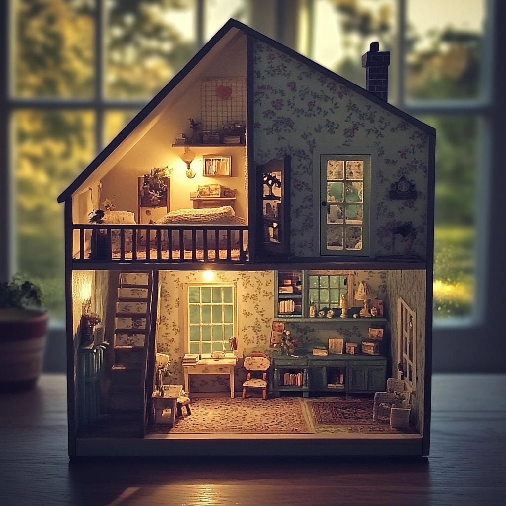 A dollhouse on a table | Source: Midjourney