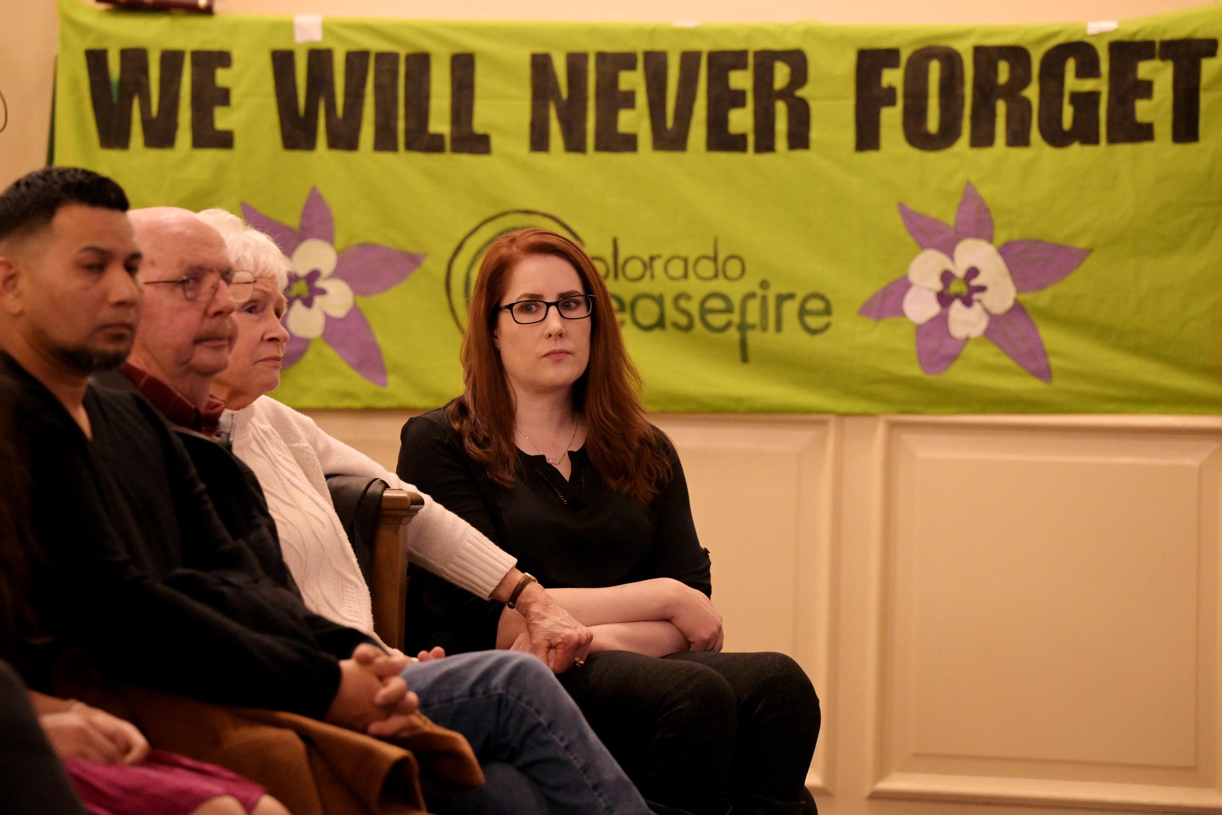 Anne Marie Hochhalter holds Sue Townsend’s hand during a vigil at First Baptist Church in Denver on April 19, 2024 | Source: Getty Images