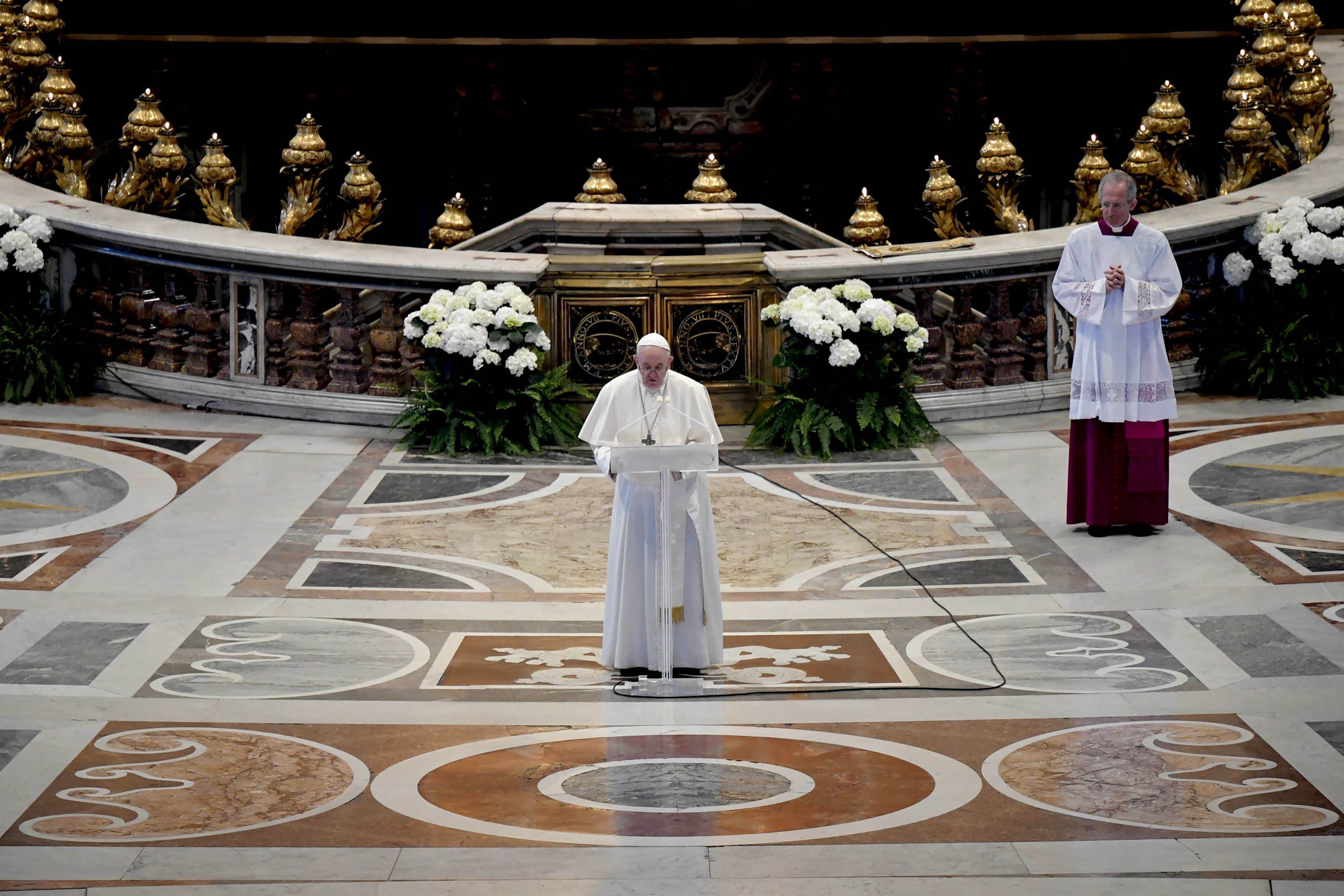 Pope Francis during the Easter Mass at the St. Peter's Basilica on April 12, 2020, in Vatican City. | Source: Getty Images