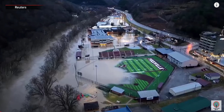 Drone footage showing the flooding in Pikeville, Kentucky, as rising waters affected residents in the region. | Source: YouTube/ABS-CBN News