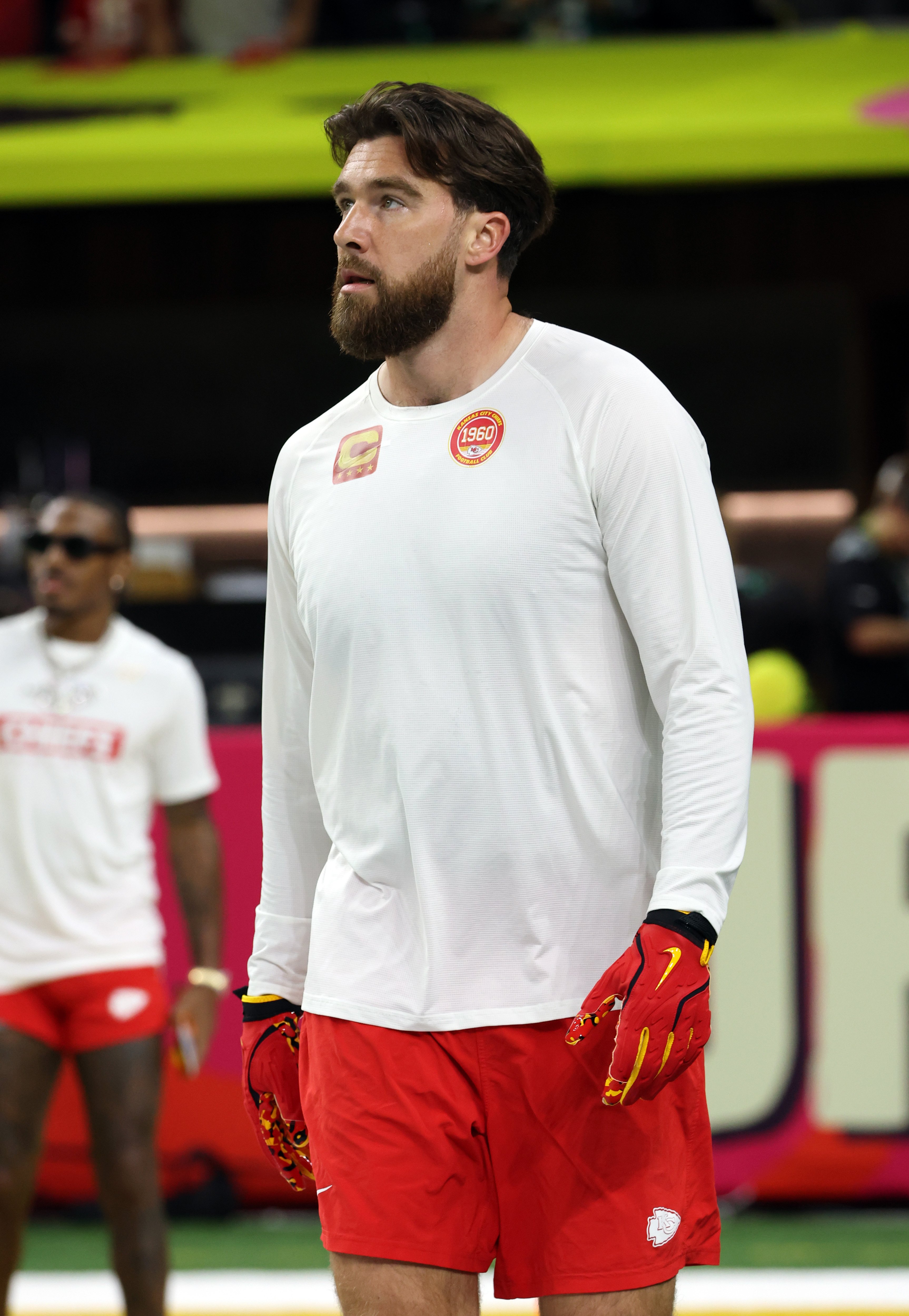 Travis Kelce practices during the Super Bowl LIX Pregame at Caesars Superdome in New Orleans, Louisiana, on February 9, 2025 | Source: Getty Images