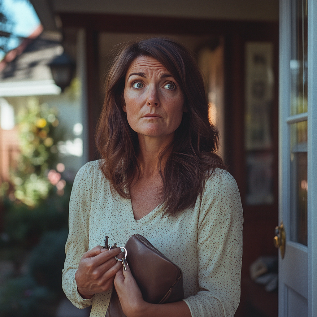 A worried woman holding car keys and her purse | Source: Midjourney