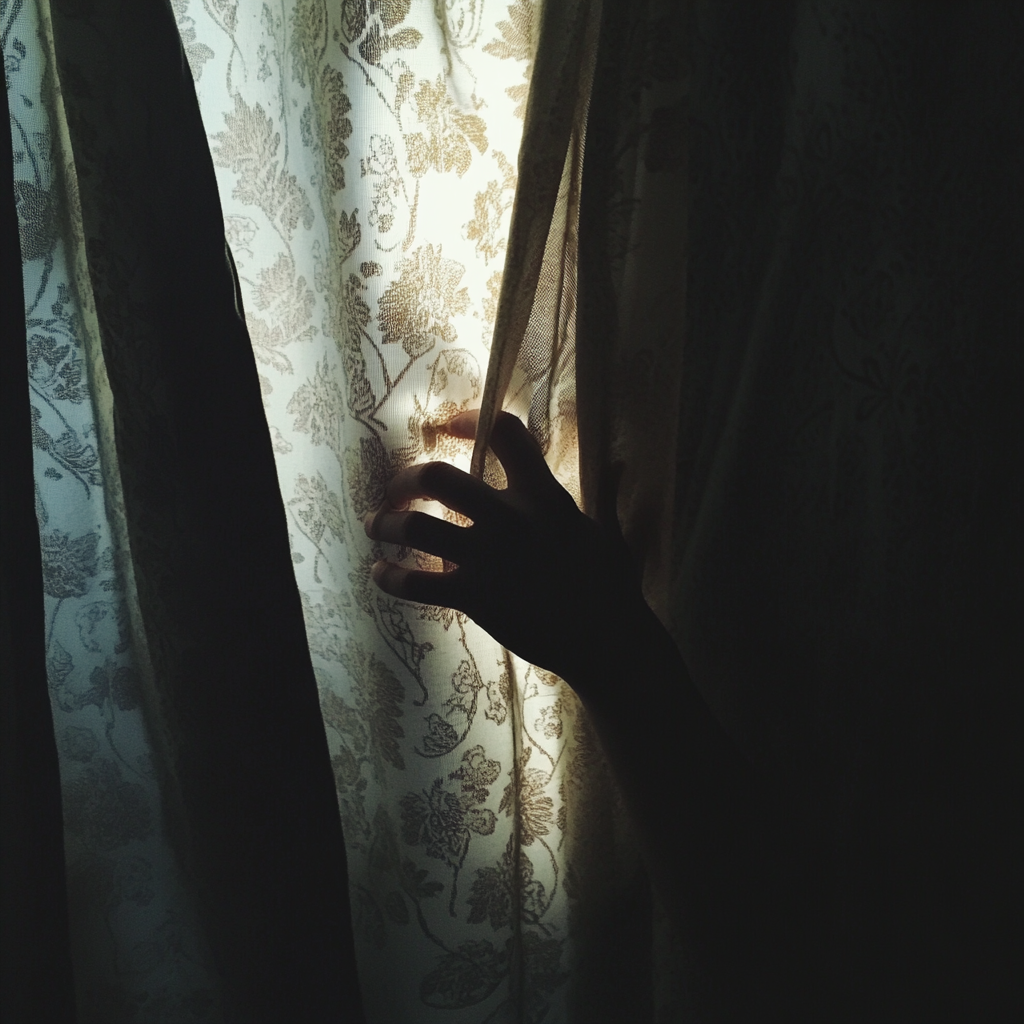 A person's hand on a curtain | Source: Midjourney