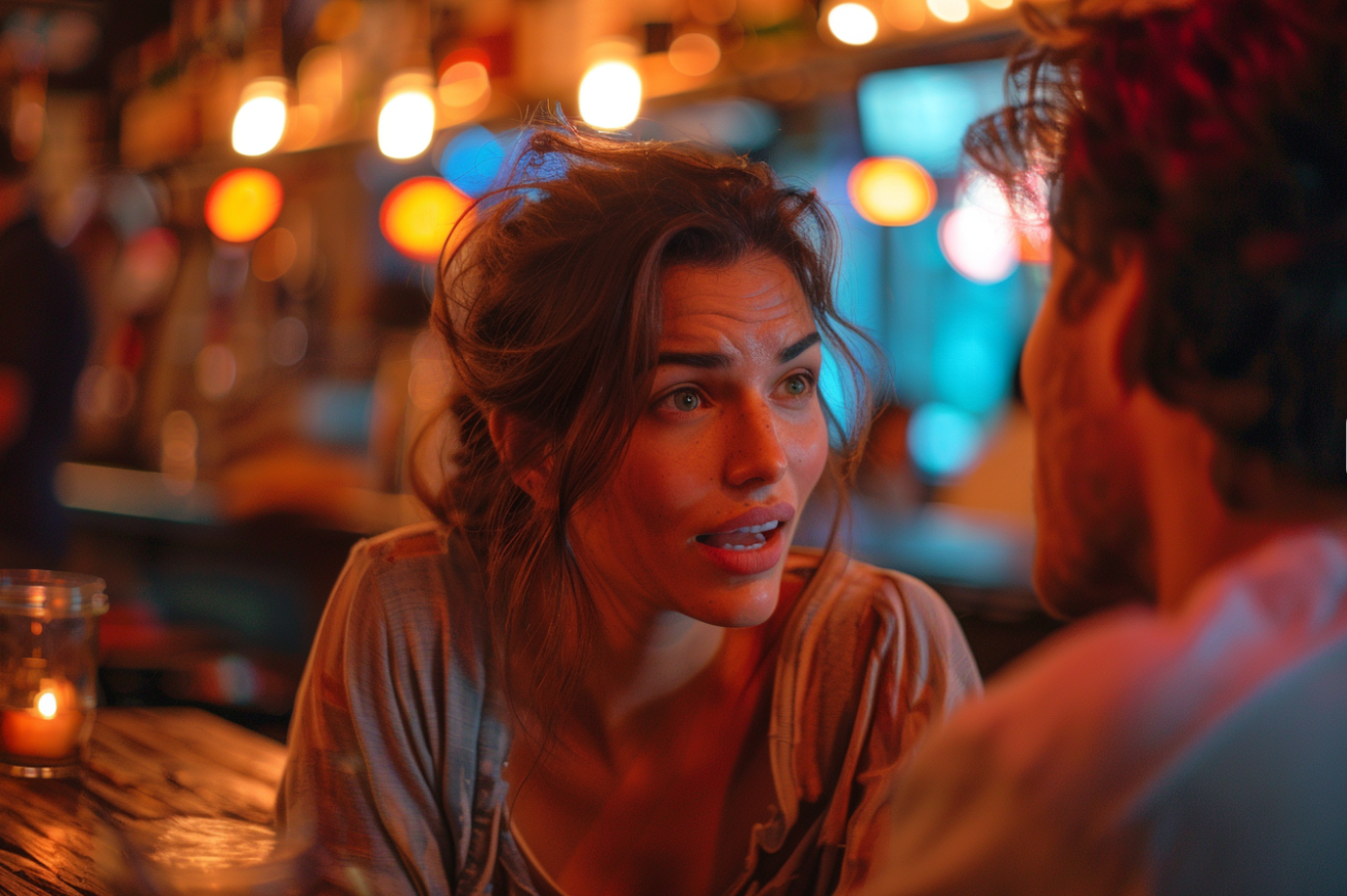 A woman arguing with her husband in a bar | Source: Midjourney