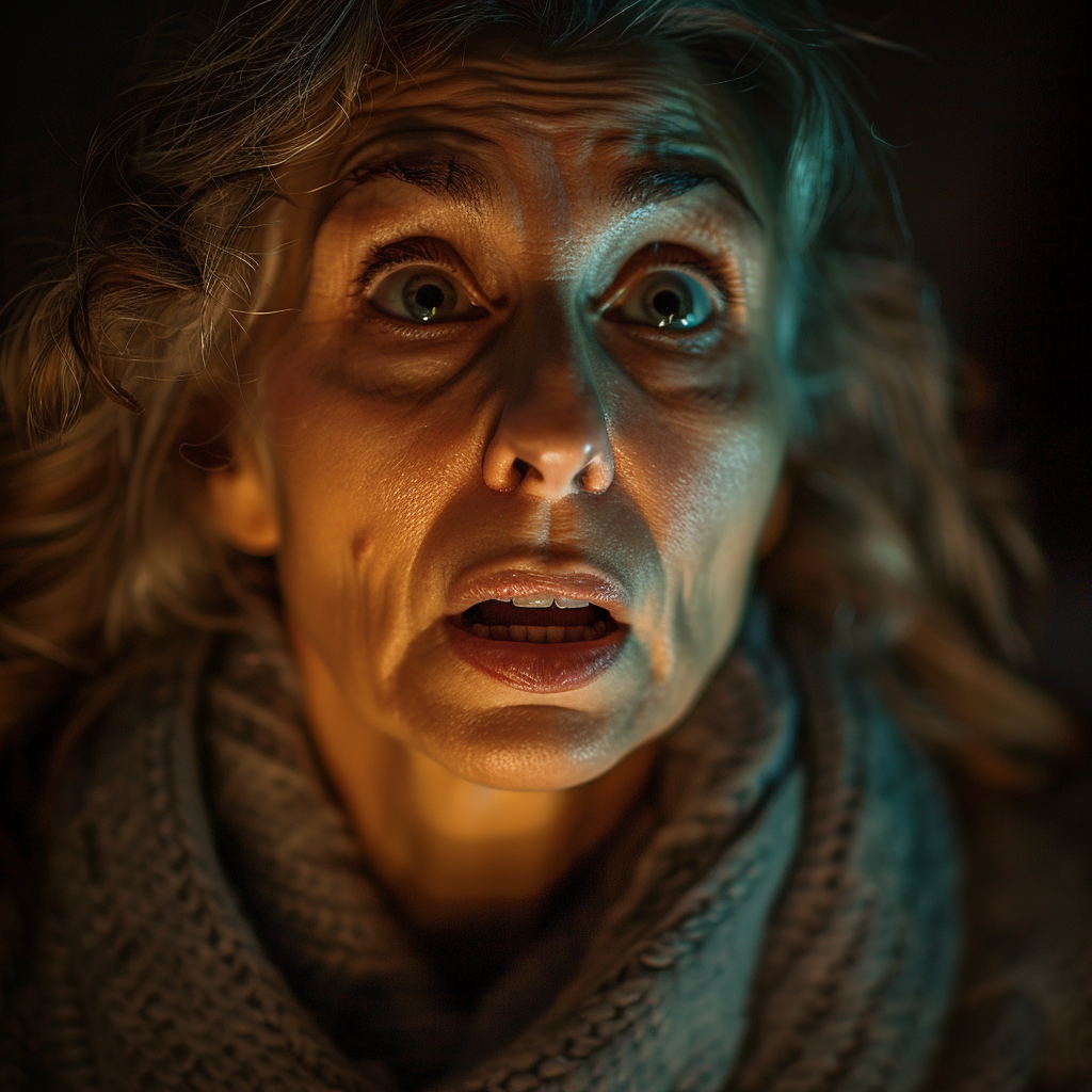 A shocked older woman | Source: Midjourney