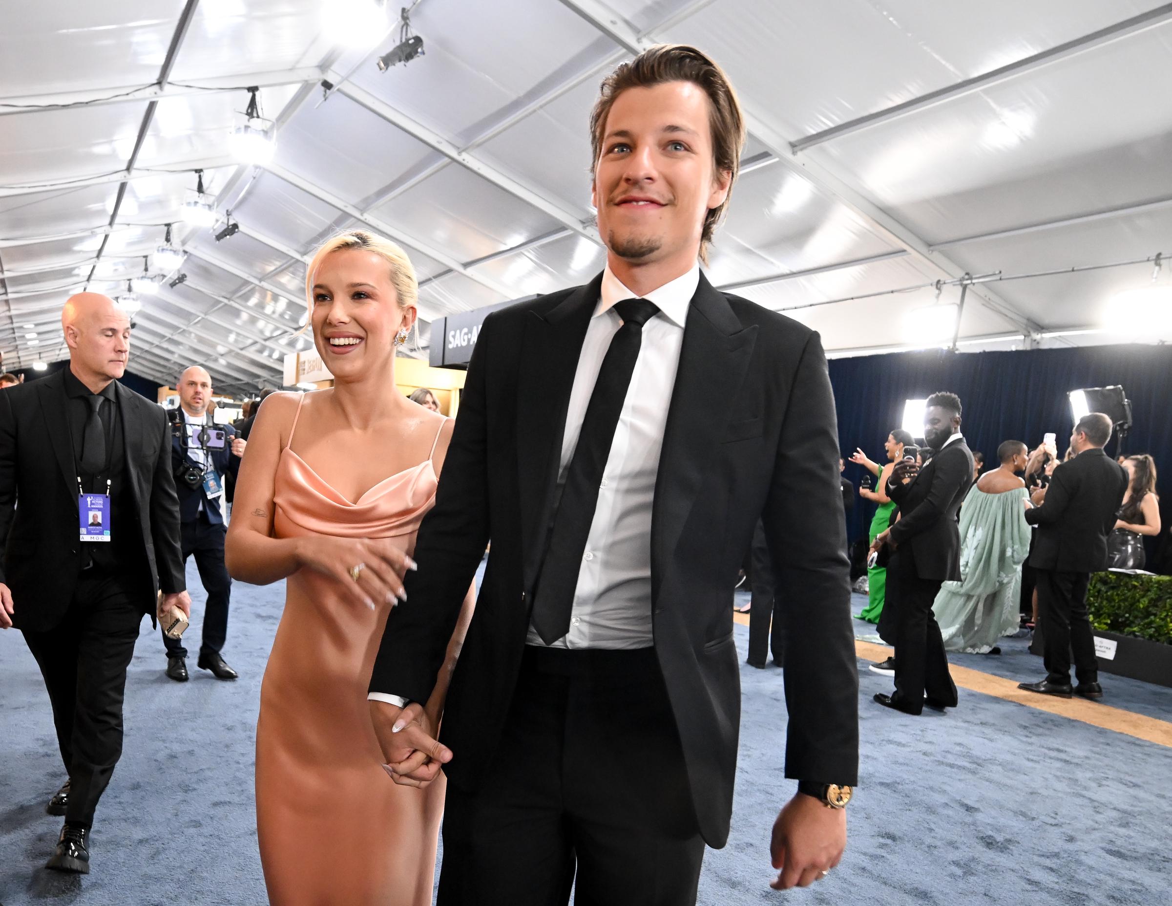 Millie Bobby Brown and Jake Bongiovi at the SAG Awards. | Source: Getty Images