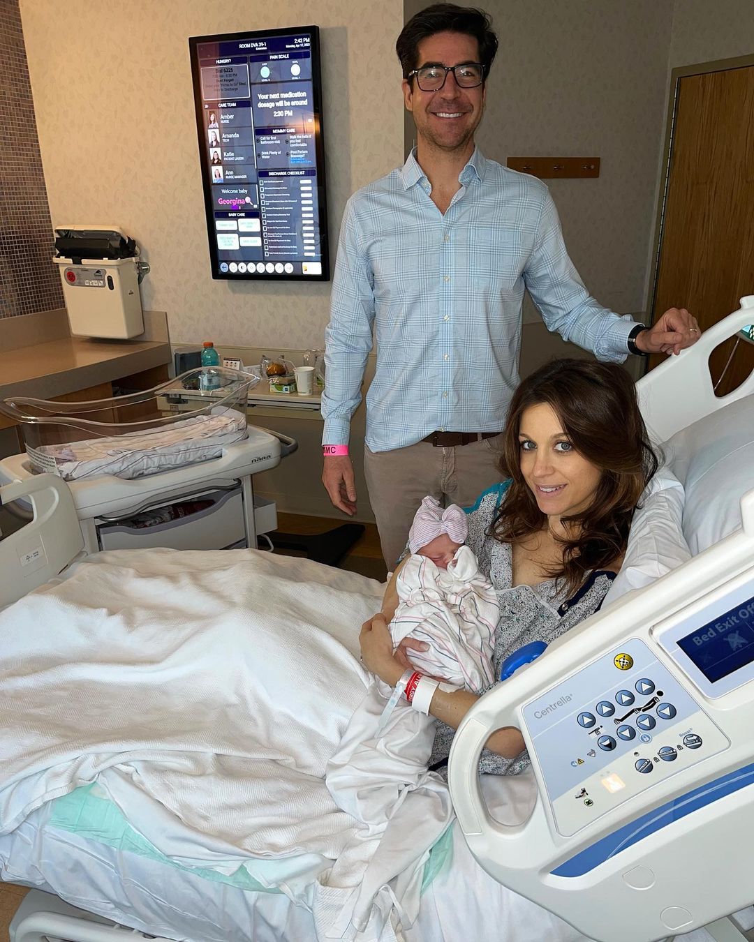 Jessa Watters and his wife Emma DiGiovine with the new member of their family in the hospital