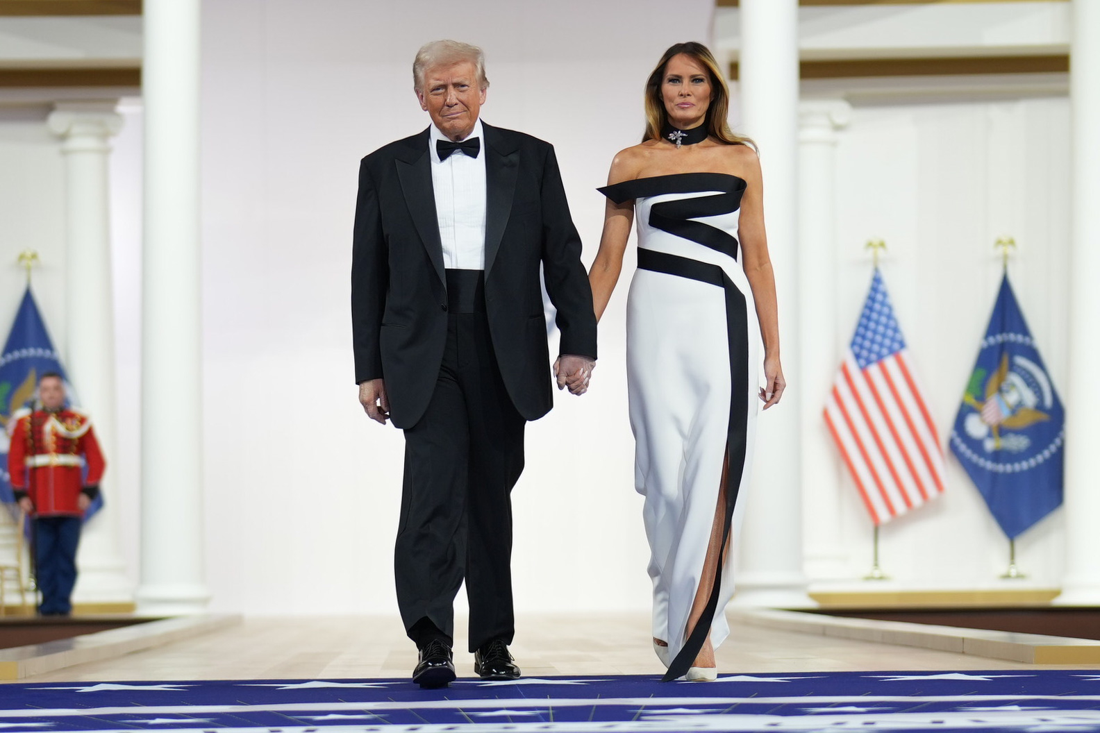 President Donald Trump and First Lady Melania Trump arriving to the Commander-In-Chief inaugural ball at the Walter E. Washington Convention Center in Washington, D.C., on January 20, 2025. | Source: Getty Images