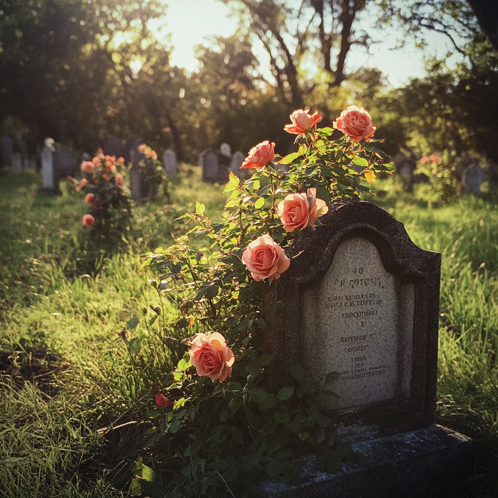 Roses growing on a tombstone | Source: Midjourney