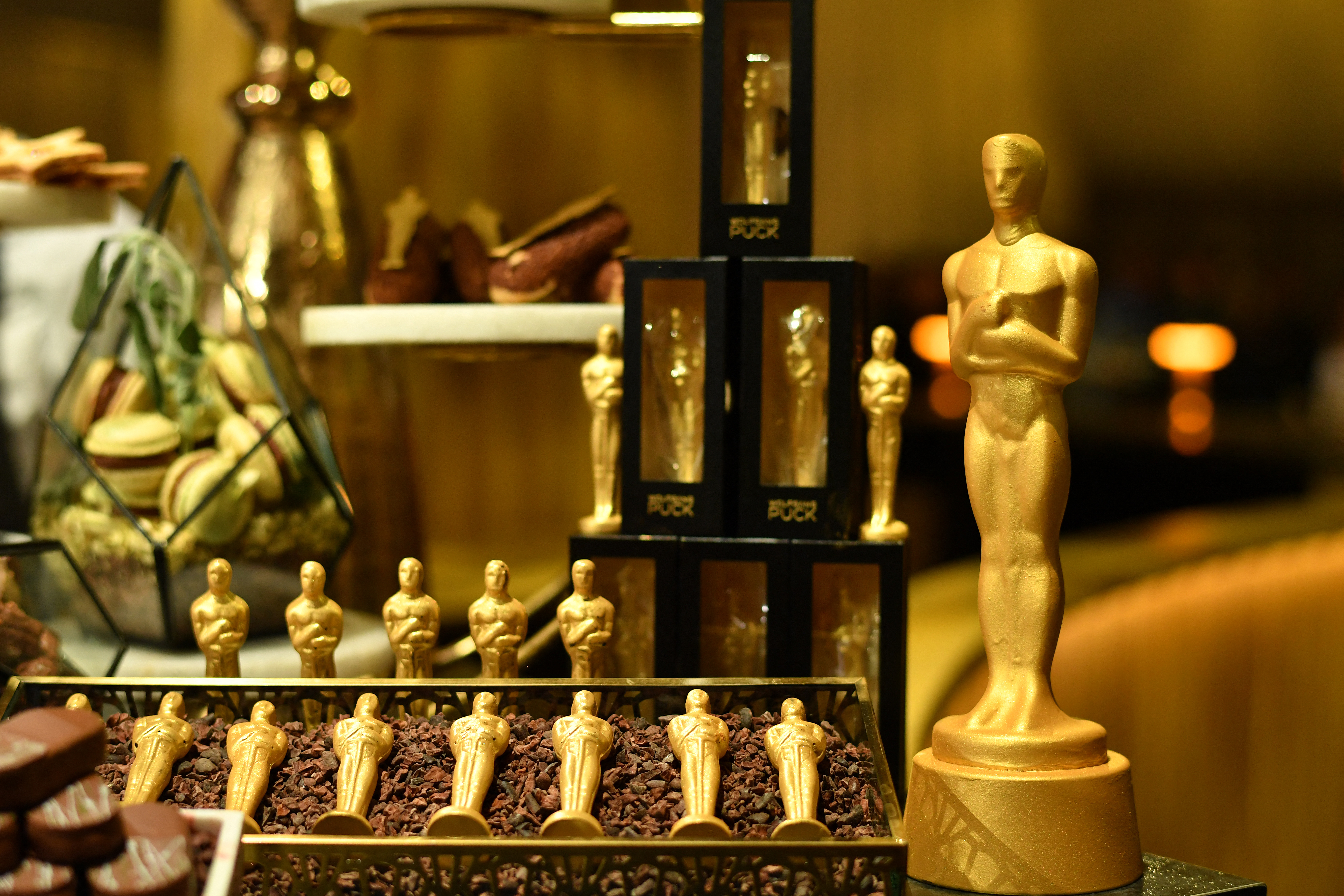 Golden chocolate Oscars are displayed during the 96th Oscars Governors Ball preview at the Ray Dolby Ballroom in Hollywood, California, on March 5, 2024 | Source: Getty Images