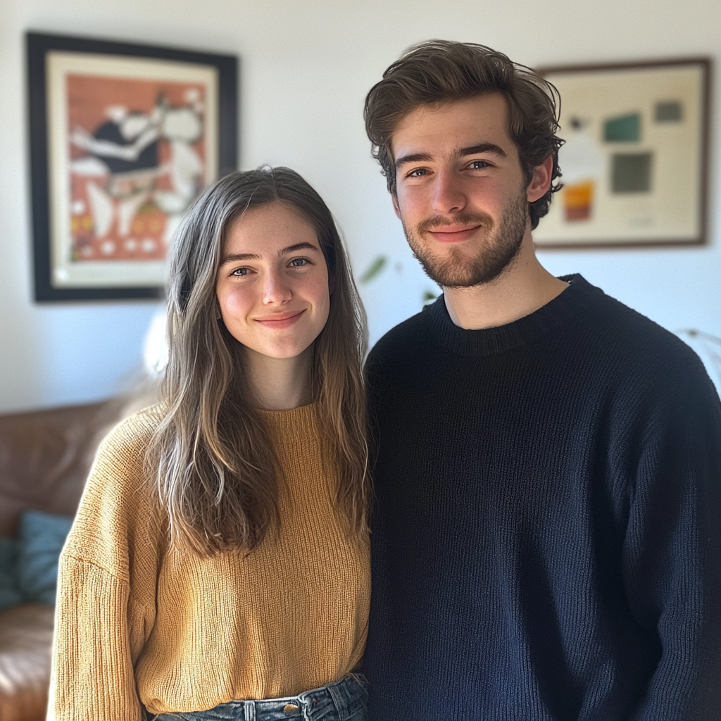 A young woman standing with her brother | Source: Midjourney