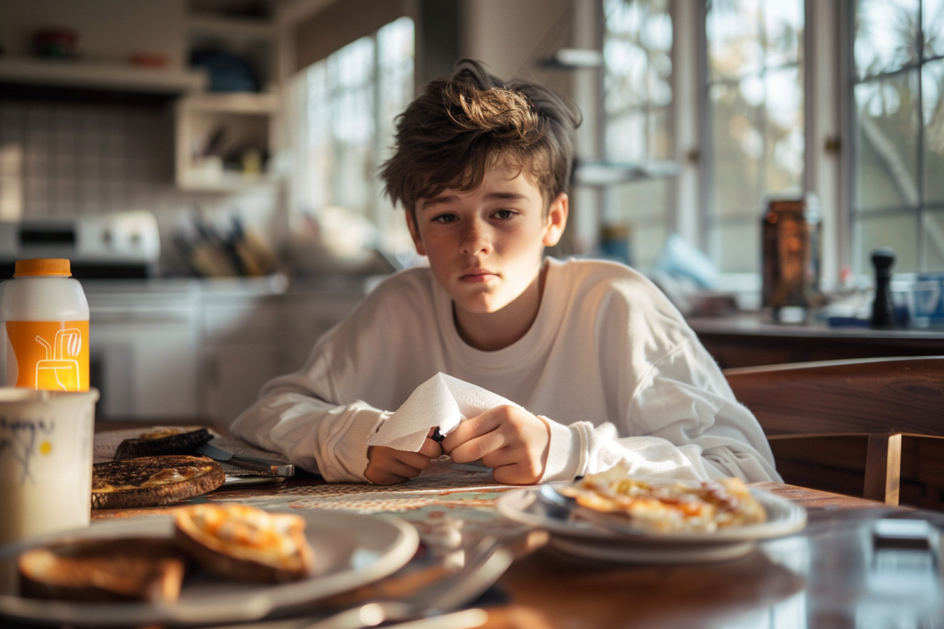 A boy sitting at the breakfast table | Source: Midjourney