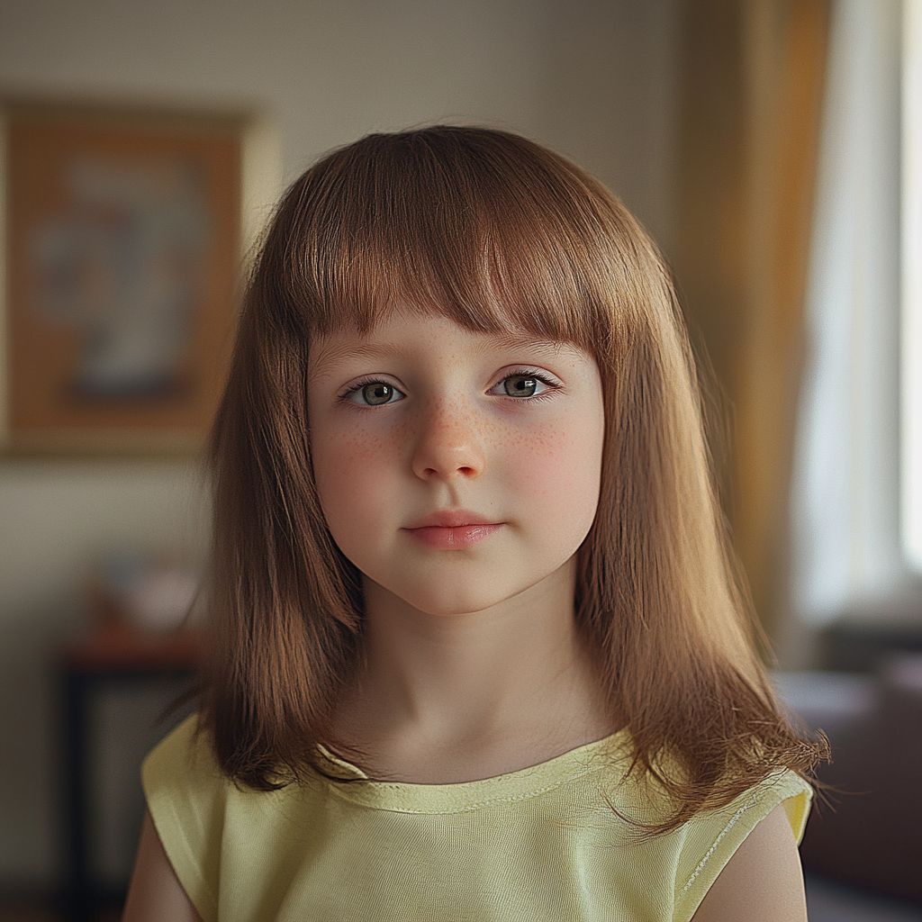 A little girl looking straight ahead | Source: Midjourney