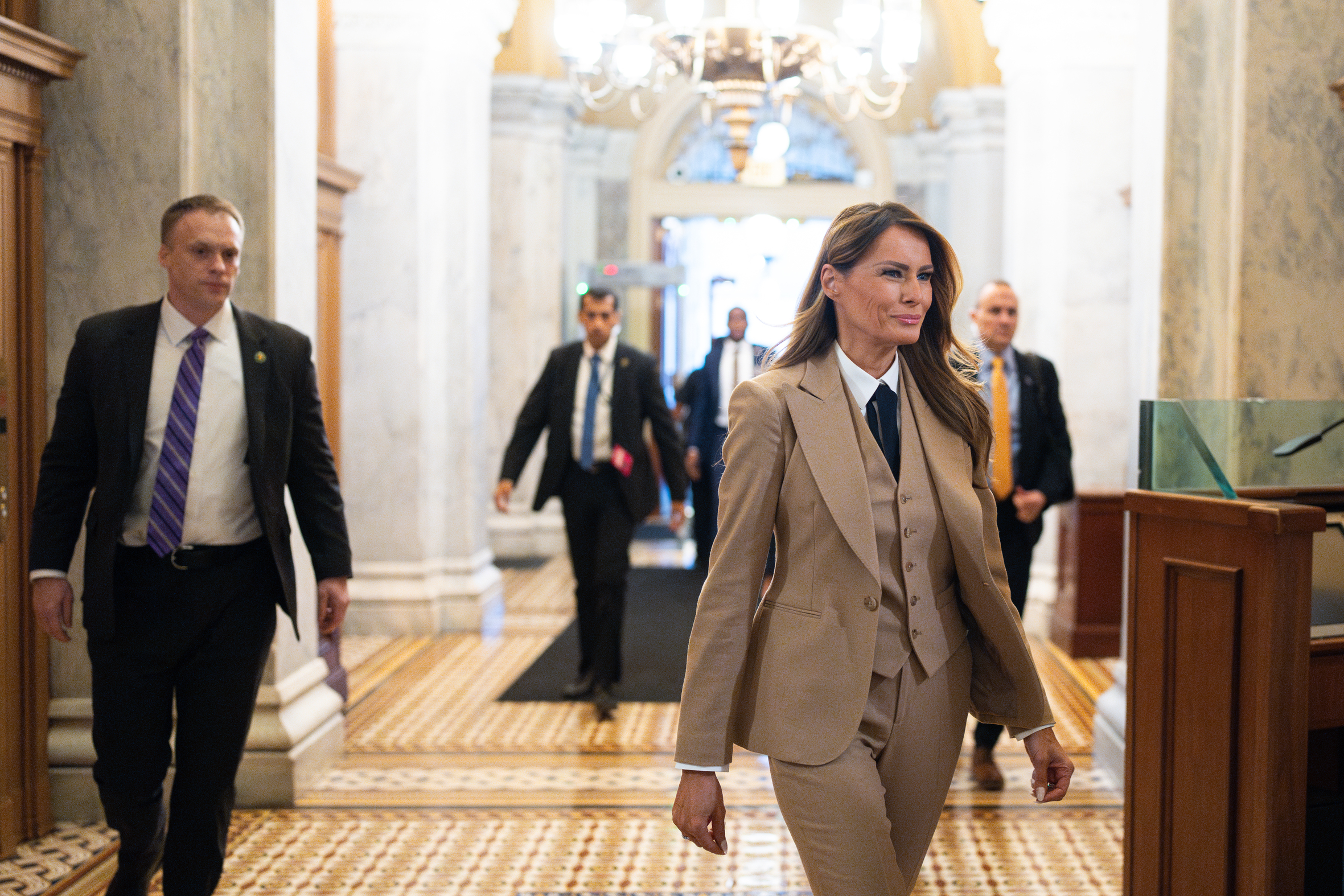 First lady Melania Trump arrives in the U.S. Capitol through the Senate Carriage Entrance on Monday, March 3, 2025 | Source: Getty Images