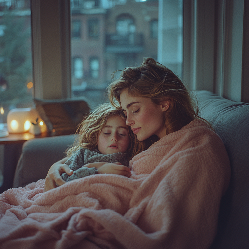 A woman cuddling her daughter | Source: Midjourney